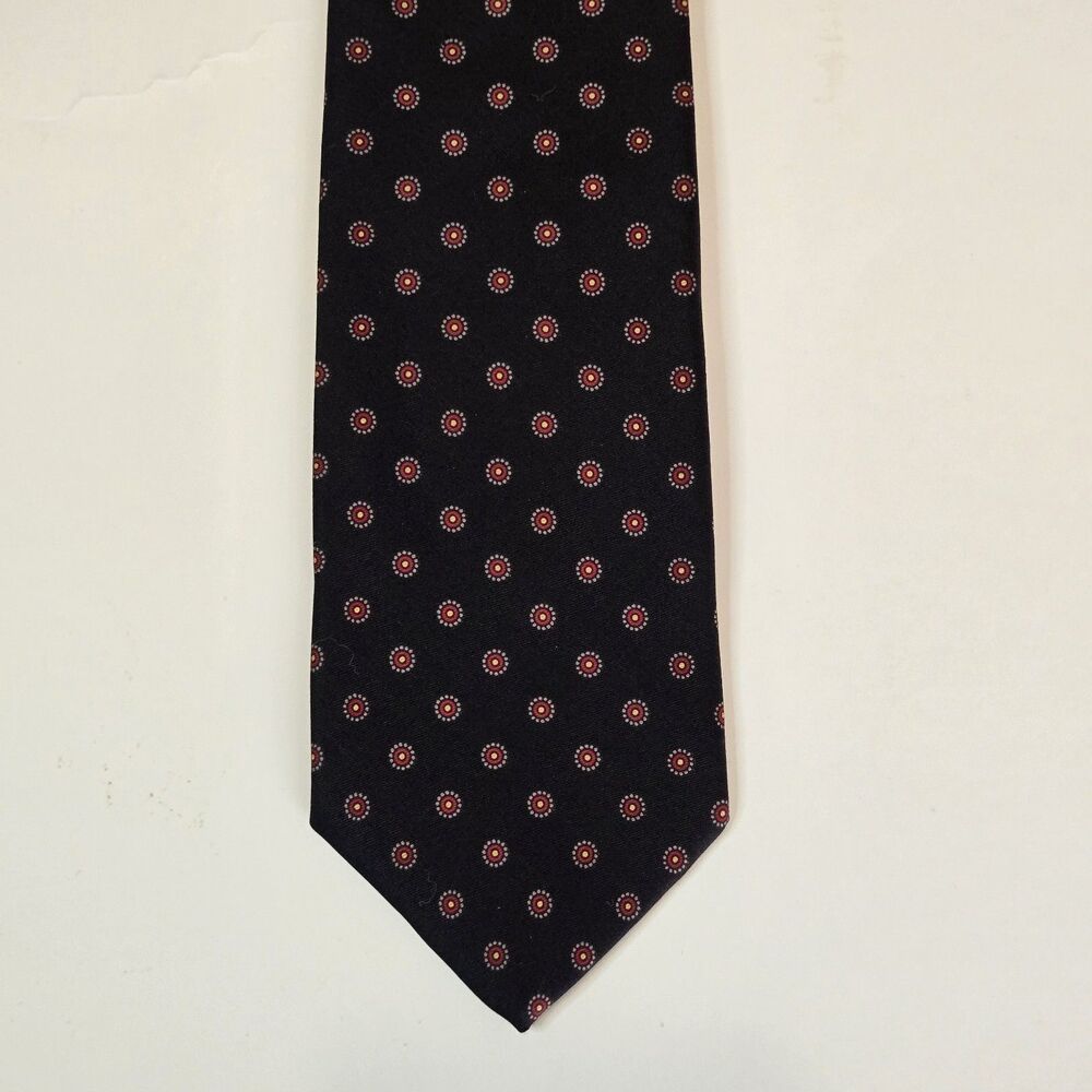 Triomphe Men's Silk NECK Tie Black with  Red Mod Flowers - USA made 58in